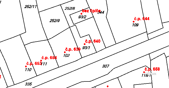 Rudná 640 na parcele st. 93/1 v KÚ Hořelice, Katastrální mapa