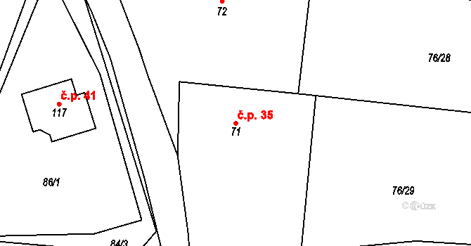 Hoštičky 35, Mochtín na parcele st. 71 v KÚ Hoštice u Mochtína, Katastrální mapa