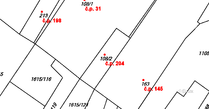 Horní Roveň 204, Dolní Roveň na parcele st. 108/2 v KÚ Horní Roveň, Katastrální mapa