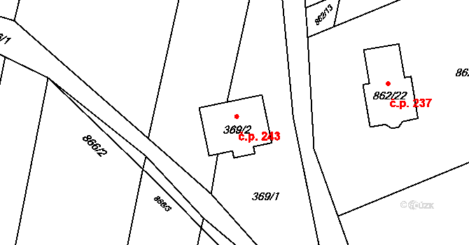 Těškovice 243 na parcele st. 369/2 v KÚ Těškovice, Katastrální mapa