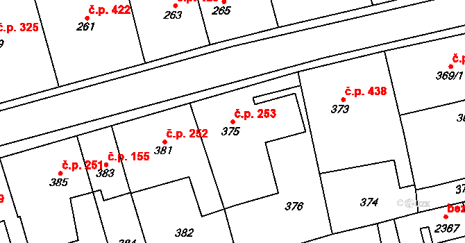 Velké Opatovice 253 na parcele st. 375 v KÚ Velké Opatovice, Katastrální mapa