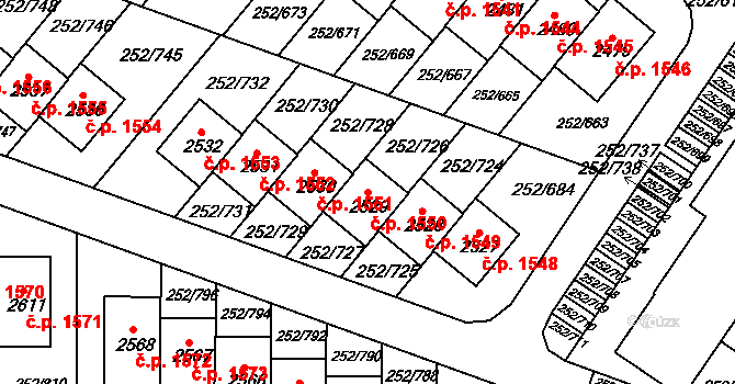 Rosice 1550 na parcele st. 2529 v KÚ Rosice u Brna, Katastrální mapa