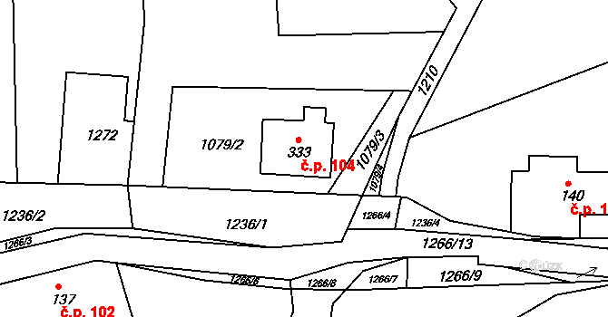 Hrabišín 104 na parcele st. 333 v KÚ Hrabišín, Katastrální mapa