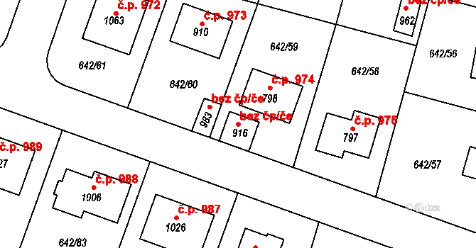 Bašť 80612679 na parcele st. 916 v KÚ Bašť, Katastrální mapa