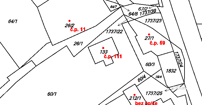Straník 111, Nový Jičín na parcele st. 133 v KÚ Straník, Katastrální mapa