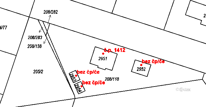 Přeštice 1412 na parcele st. 2951 v KÚ Přeštice, Katastrální mapa
