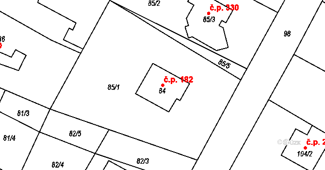 Senec 182, Zruč-Senec na parcele st. 84 v KÚ Senec u Plzně, Katastrální mapa