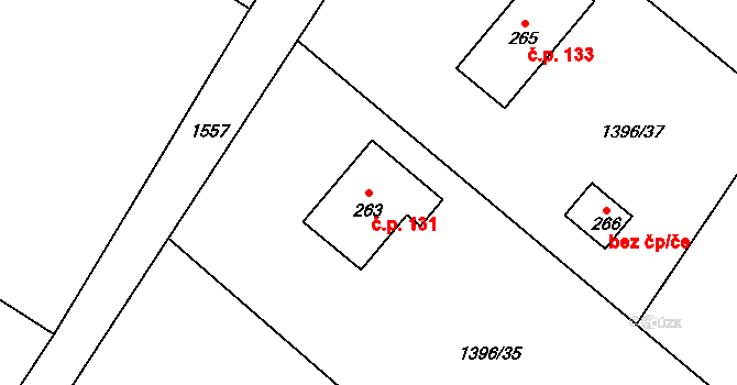 Malhotice 131 na parcele st. 263 v KÚ Malhotice, Katastrální mapa