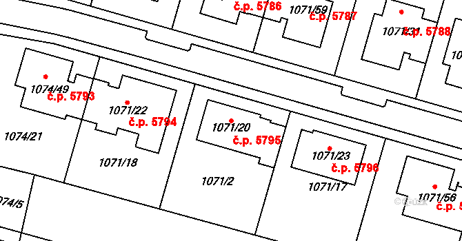 Jihlava 5795 na parcele st. 1071/20 v KÚ Jihlava, Katastrální mapa