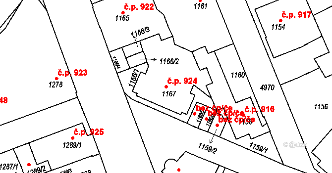 Louny 924 na parcele st. 1167 v KÚ Louny, Katastrální mapa