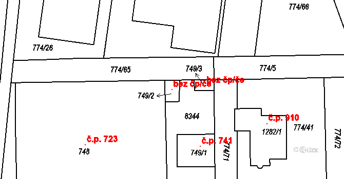 Uherský Ostroh 93891679 na parcele st. 749/2 v KÚ Ostrožské Předměstí, Katastrální mapa