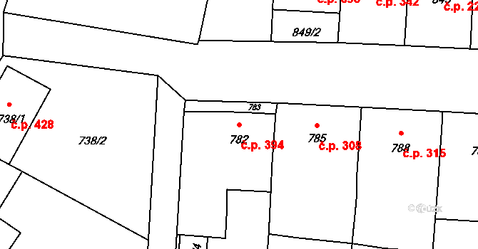 Moravský Žižkov 394 na parcele st. 782 v KÚ Moravský Žižkov, Katastrální mapa