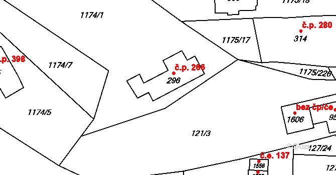 Vranov nad Dyjí 266 na parcele st. 296 v KÚ Vranov nad Dyjí, Katastrální mapa