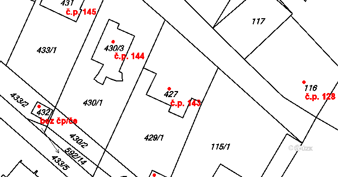 Konice 143, Znojmo na parcele st. 427 v KÚ Konice u Znojma, Katastrální mapa
