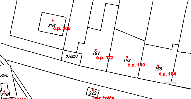 Lipník nad Bečvou VI-Loučka 122, Lipník nad Bečvou na parcele st. 181 v KÚ Loučka, Katastrální mapa