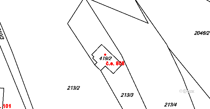 Mariánská Hora 808, Albrechtice v Jizerských horách na parcele st. 419/2 v KÚ Albrechtice v Jizerských horách, Katastrální mapa