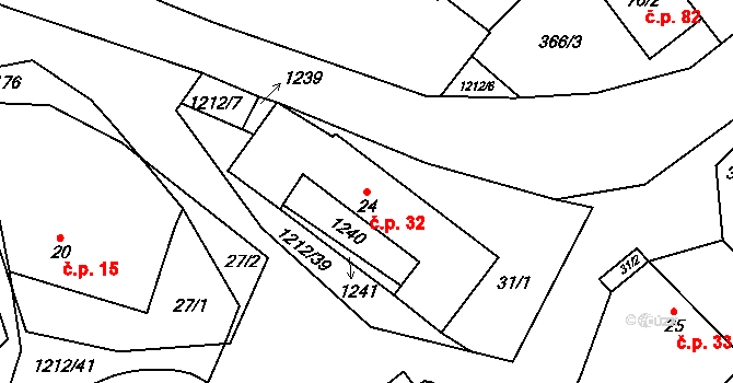Jersín 32 na parcele st. 24 v KÚ Jersín, Katastrální mapa