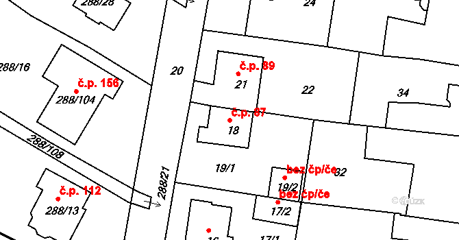 Pávov 87, Jihlava na parcele st. 18 v KÚ Pávov, Katastrální mapa