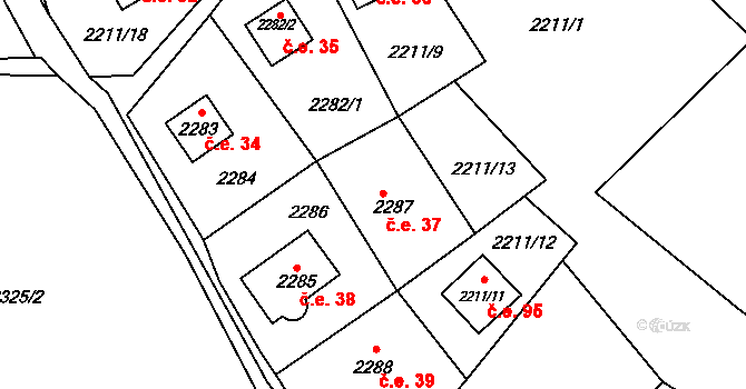 Sadská 37 na parcele st. 2287 v KÚ Sadská, Katastrální mapa