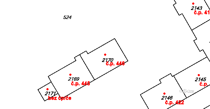 Lyžbice 446, Třinec na parcele st. 2170 v KÚ Lyžbice, Katastrální mapa