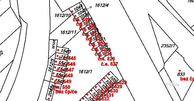 Tišnov 526 na parcele st. 1052 v KÚ Tišnov, Katastrální mapa
