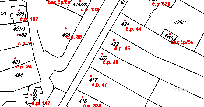 Milokošť 46, Veselí nad Moravou na parcele st. 420 v KÚ Milokošť, Katastrální mapa