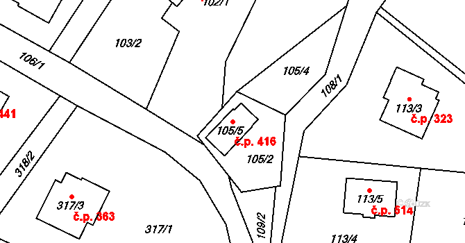 Krmelín 416 na parcele st. 105/5 v KÚ Krmelín, Katastrální mapa