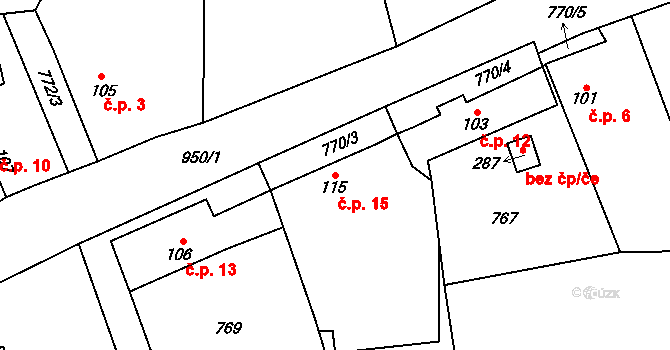 Borek 15, Suchomasty na parcele st. 115 v KÚ Suchomasty, Katastrální mapa