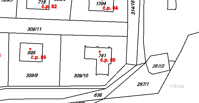 Klecánky 80, Klecany na parcele st. 741 v KÚ Klecany, Katastrální mapa