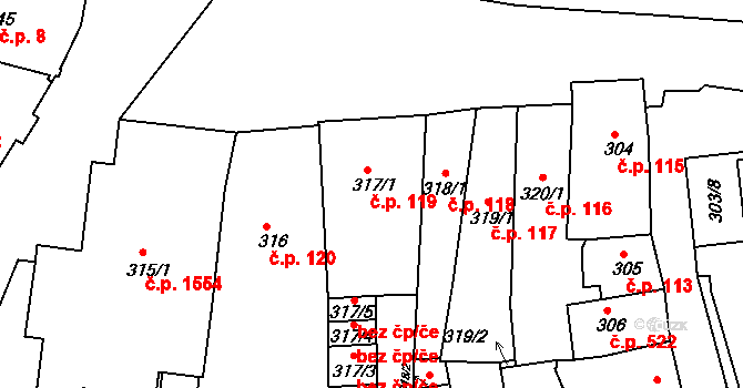 Tachov 119 na parcele st. 317/1 v KÚ Tachov, Katastrální mapa