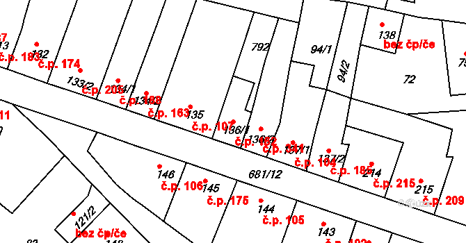 Nechanice 162 na parcele st. 136/1 v KÚ Nechanice, Katastrální mapa