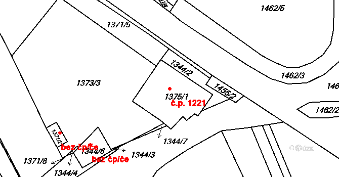 Hulín 1221 na parcele st. 1375/1 v KÚ Hulín, Katastrální mapa