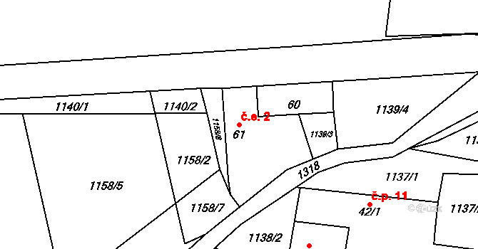 Bláhova Lhota 2, Vysoký Chlumec na parcele st. 61 v KÚ Pořešice, Katastrální mapa
