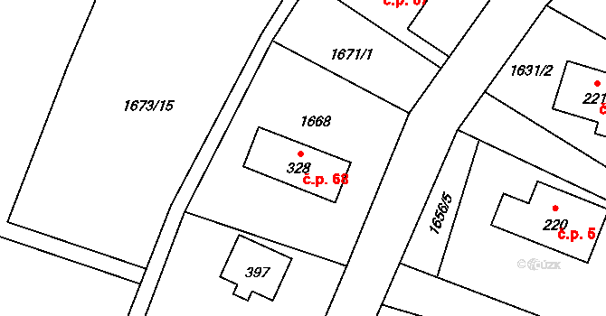 Valy 68, Krompach na parcele st. 328 v KÚ Krompach, Katastrální mapa