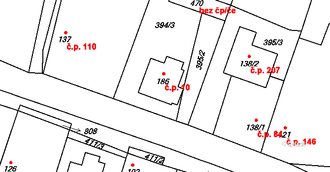 Chotěšov 10 na parcele st. 186 v KÚ Chotěšov u Vrbičan, Katastrální mapa