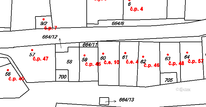 Podbradec 10, Mšené-lázně na parcele st. 60 v KÚ Podbradec, Katastrální mapa