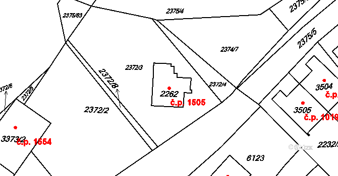 Rožnov pod Radhoštěm 1505 na parcele st. 2262 v KÚ Rožnov pod Radhoštěm, Katastrální mapa