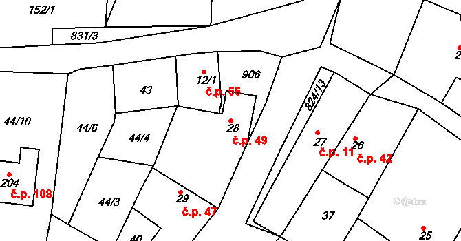 Libošovice 49 na parcele st. 28 v KÚ Libošovice, Katastrální mapa
