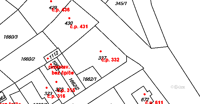 Hluboká nad Vltavou 332 na parcele st. 337 v KÚ Hluboká nad Vltavou, Katastrální mapa