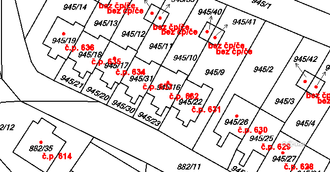 Netolice 632 na parcele st. 945/16 v KÚ Netolice, Katastrální mapa