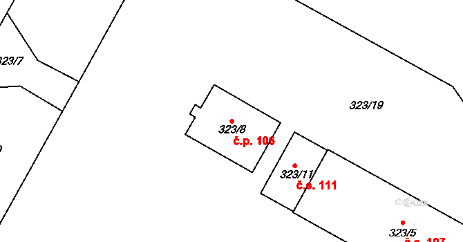 Hrbovice 106, Chlumec na parcele st. 323/8 v KÚ Hrbovice, Katastrální mapa