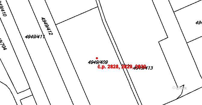 Severní Terasa 2828,2829,2830, Ústí nad Labem na parcele st. 4949/409 v KÚ Ústí nad Labem, Katastrální mapa