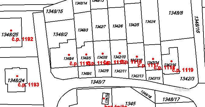Dolní Lutyně 1115 na parcele st. 1342/8 v KÚ Dolní Lutyně, Katastrální mapa