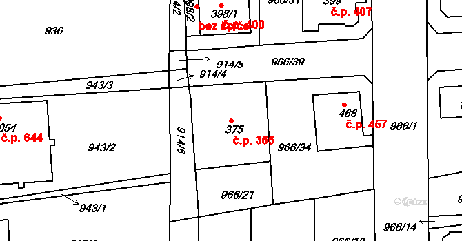 Bohosudov 366, Krupka na parcele st. 375 v KÚ Bohosudov, Katastrální mapa