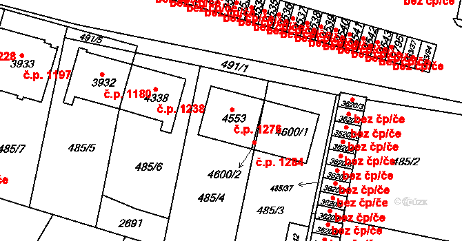 Horka-Domky 1276, Třebíč na parcele st. 4553 v KÚ Třebíč, Katastrální mapa
