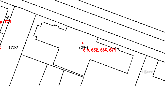 Nový Bohumín 652,665,671, Bohumín na parcele st. 170/3 v KÚ Nový Bohumín, Katastrální mapa