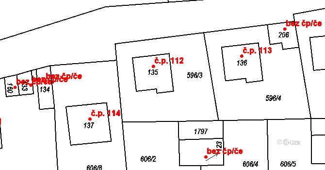 Březno 112, Postoloprty na parcele st. 135 v KÚ Březno u Postoloprt, Katastrální mapa