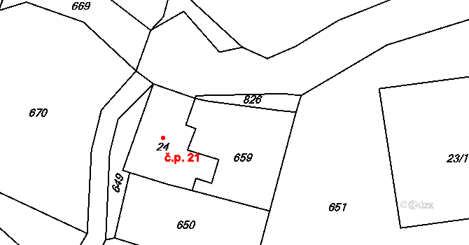 Šejby 21, Horní Stropnice na parcele st. 24 v KÚ Šejby, Katastrální mapa