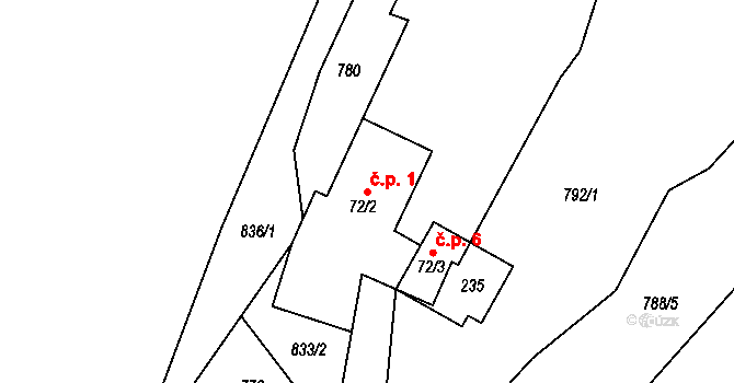Petrkov 1, Zachotín na parcele st. 72/2 v KÚ Zachotín, Katastrální mapa