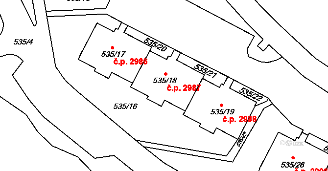 Teplice 2987 na parcele st. 535/18 v KÚ Teplice, Katastrální mapa